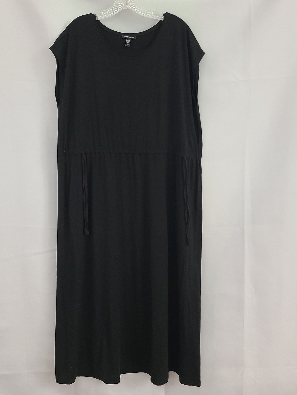 Eileen Fisher Sz L Black Minimalist Adjustable Waist Stretchy Sleeveless Dress
